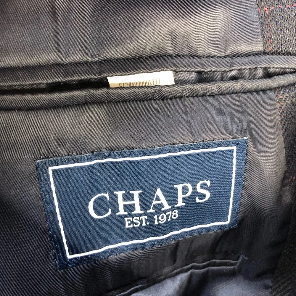 Chaps Blazer Mens 42L Navy Blue‎ 100% Lambswool Herringbone Windowpane Jacket
